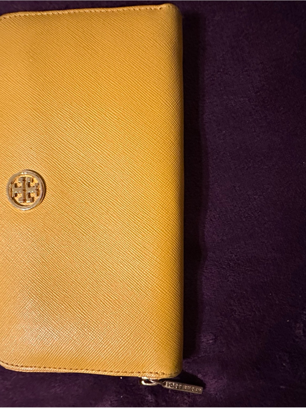 Tory Burch Mustard Zip Wallet with Logo Emblem